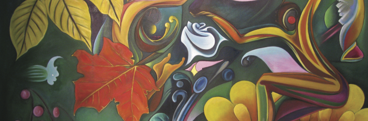 An abstract illustration of a person in nature.